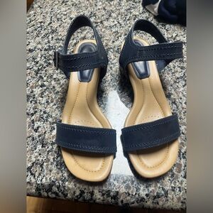 Clarks Navy Blue Two-Strap Slingback Sandals
